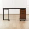 Fullerton 3-Drawer Metal And Walnut Wood Desk With Black Marble Top -Home Furnishings Store FullertonModBkDkWWlDrNLgSHF20 1x1