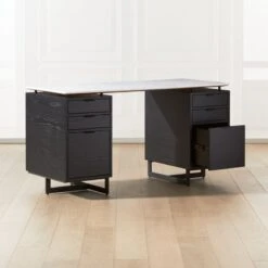 Fullerton 6-Drawer Black Oak Wood Desk With White Marble Top -Home Furnishings Store FullertonModWtDkW2BkDrwAV2SHF20 1x1