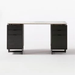 Fullerton 6-Drawer Black Oak Wood Desk With White Marble Top -Home Furnishings Store FullertonModWtDkW2BkDrwSOF20