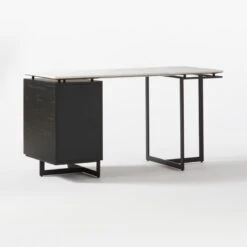 Fullerton 3-Drawer Black Metal And Oak Wood With White Marble Top -Home Furnishings Store FullertonModWtDkWBkDrNLg3QBF20