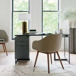 Fullerton 3-Drawer Black Metal And Oak Wood Desk With Black Marble Top -Home Furnishings Store FullertonModularBlackDeskAG20 1x1