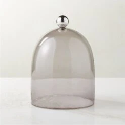 Smoked Glass Cloche With Stainless Steel Knob