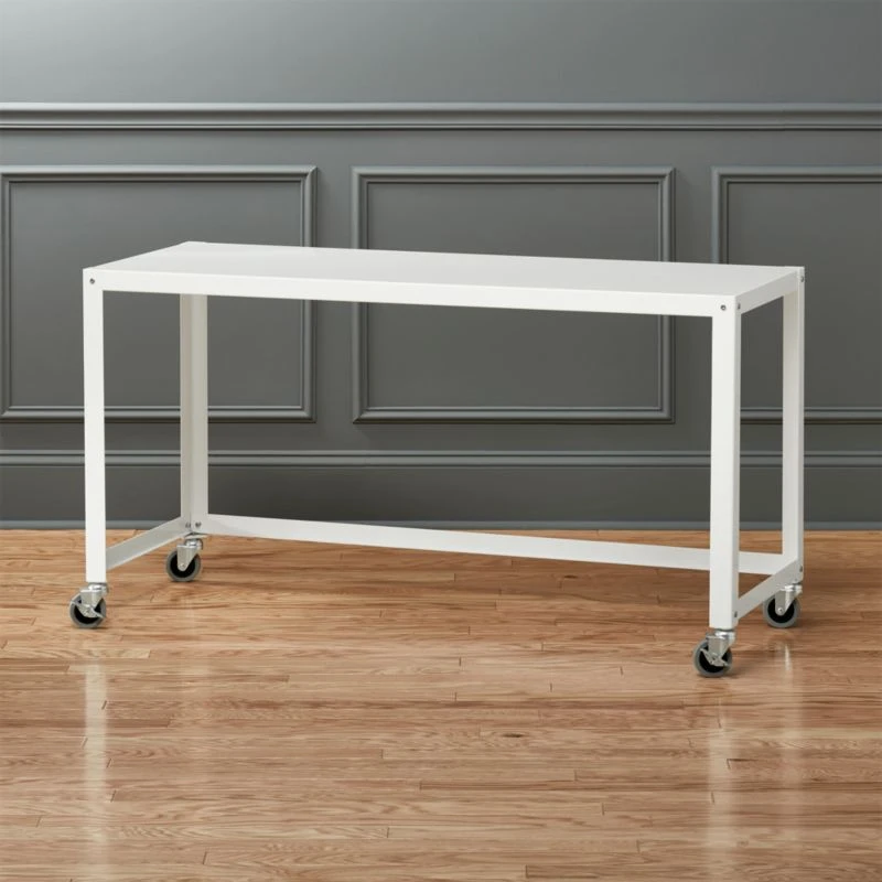 Go-Cart White Metal Desk On Wheels 3 Go-Cart White Metal Desk On Wheels
