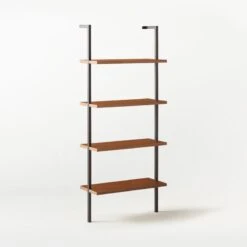 Helix Walnut Wood Wall Mount Bookshelf 70'' -Home Furnishings Store Helix70inWalnutBookcase3QSSS21