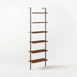 Helix Walnut Wood Wall Mount Bookshelf 96'' -Home Furnishings Store Helix96inWalnutBookcase3QSSS21