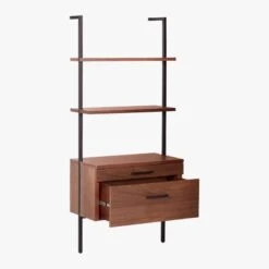 Helix 70" Walnut Bookcase With 2 Drawers -Home Furnishings Store HelixShortShlf2DrwWalnut3QAVS20