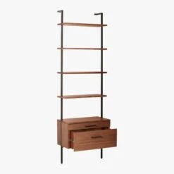 Helix 96" Walnut Bookcase With 2 Drawers -Home Furnishings Store HelixTallShlf2DrwWalnut3QAVS20