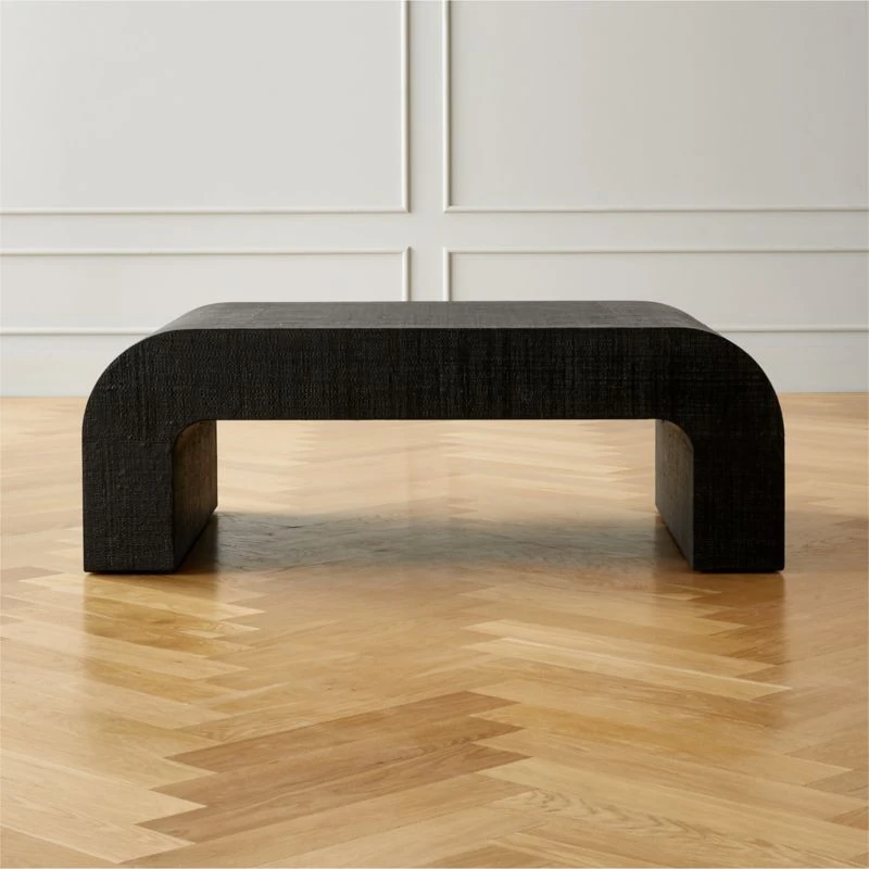 Horseshoe Black Laquered Linen 46" Coffee Table 3 Horseshoe Black Laquered Linen 46" Coffee Table