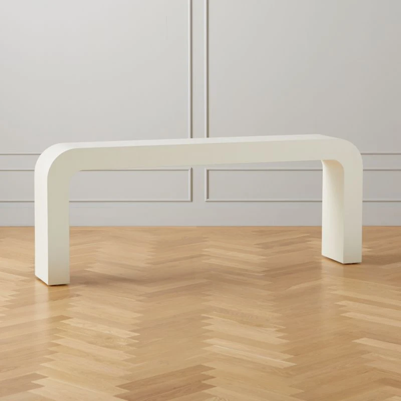 Horseshoe Ivory Lacquered Linen Console Table 80'' 6 Horseshoe Ivory Lacquered Linen Console Table 80'' - Image 4