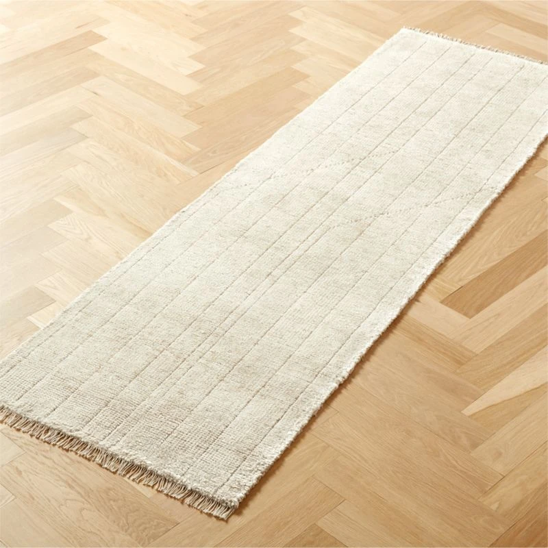 Kada Handknotted Viscose White Runner Rug 2.5'x8' 4 Kada Handknotted Viscose White Runner Rug 2.5'x8' - Image 2