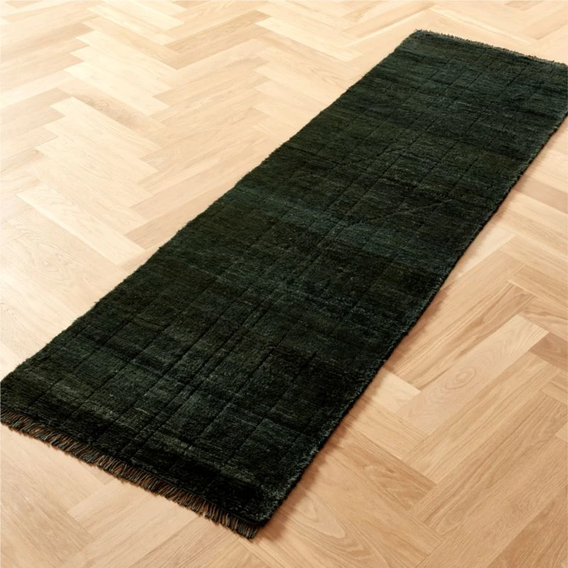 Kada Handknotted Viscose Green Runner Rug 2.5'x8' 4 Kada Handknotted Viscose Green Runner Rug 2.5'x8' - Image 2