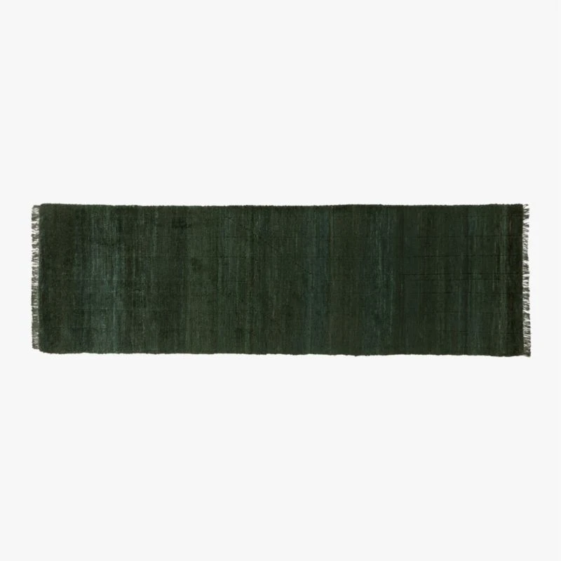 Kada Handknotted Viscose Green Runner Rug 2.5'x8' 3 Kada Handknotted Viscose Green Runner Rug 2.5'x8'