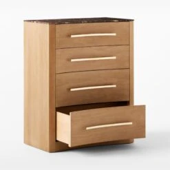 Kingsbury Tall 4-Drawer Curved Oak Wood Dresser With Marble Top -Home Furnishings Store KingsburyCrvdMrblChest3QAVSSF22