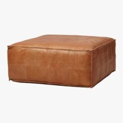 Large Brown Leather Ottoman Pouf -Home Furnishings Store LeatherOttoSaddle3QF16
