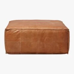 Large Brown Leather Ottoman Pouf -Home Furnishings Store LeatherOttoSaddleF16