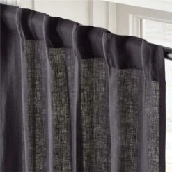 EUROPEAN FLAX™-Certified Linen Black Window Curtain Panel 48''x84'' -Home Furnishings Store LinenBlack96CurtainPnlAV2SHS23