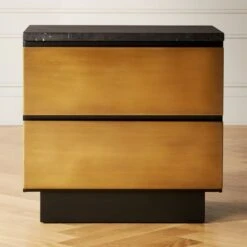 Logan 2-Drawer Brass And Black Marble Nightstand