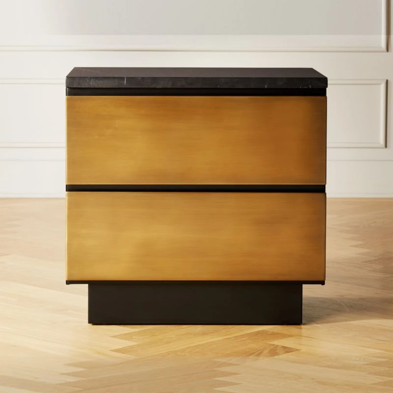 Logan 2-Drawer Brass And Black Marble Nightstand 4 Logan 2-Drawer Brass And Black Marble Nightstand - Image 2