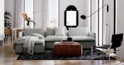 Large Brown Leather Ottoman Pouf -Home Furnishings Store LuminCollectionMarleeWhiteFB19