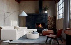 Large Brown Leather Ottoman Pouf -Home Furnishings Store LuminWhiteLinen4PieceSectionalJL19