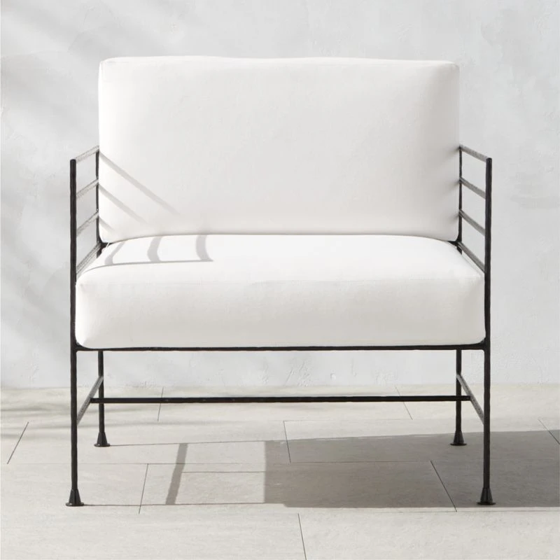 Marteau Black Iron Outdoor Lounge Chair With White Sunbrella® Cushions 3 Marteau Black Iron Outdoor Lounge Chair With White Sunbrella® Cushions