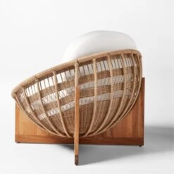 Masha Rattan And Teak Outdoor Lounge Chair With White Sunbrella® Cushions 16 Masha Rattan And Teak Outdoor Lounge Chair With White Sunbrella® Cushions -Home Furnishings Store MashaLoungeChair3QBSSS23