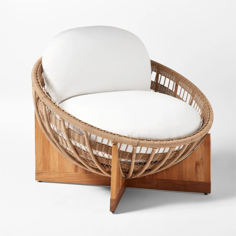 Masha Rattan And Teak Outdoor Lounge Chair With White Sunbrella® Cushions 7 Masha Rattan And Teak Outdoor Lounge Chair With White Sunbrella® Cushions - Image 5