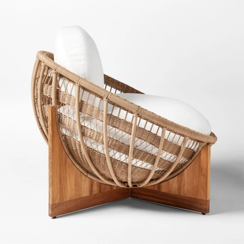 Masha Rattan And Teak Outdoor Lounge Chair With White Sunbrella® Cushions 8 Masha Rattan And Teak Outdoor Lounge Chair With White Sunbrella® Cushions - Image 6