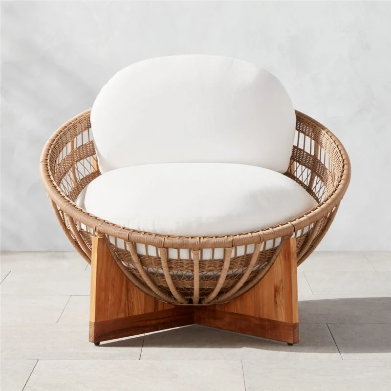 Masha Rattan And Teak Outdoor Lounge Chair With White Sunbrella® Cushions 3 Masha Rattan And Teak Outdoor Lounge Chair With White Sunbrella® Cushions