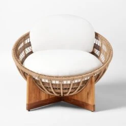 Masha Rattan And Teak Outdoor Lounge Chair With White Sunbrella® Cushions 13 Masha Rattan And Teak Outdoor Lounge Chair With White Sunbrella® Cushions -Home Furnishings Store MashaLoungeChairSOSSS23