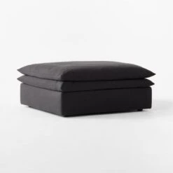 Mattea Onyx Black Performance Linen Ottoman -Home Furnishings Store MatteaOnyxOttoman3QSSS23