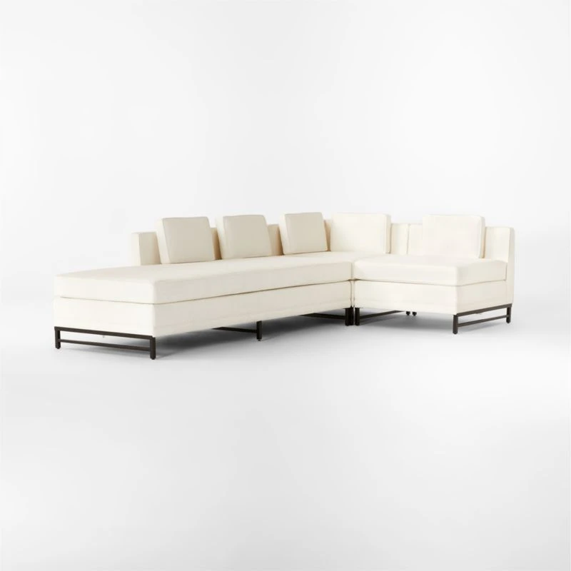 Metric 3-Piece L-Shaped White Boucle Sectional Sofa With Left Half-Back 6 Metric 3-Piece L-Shaped White Boucle Sectional Sofa With Left Half-Back - Image 4