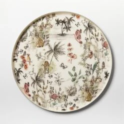 Jungle Print Round Serving Tray 10 Jungle Print Round Serving Tray -Home Furnishings Store MidnightJnglEnmlSrvngTryF20