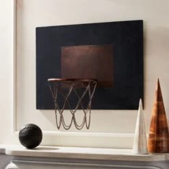 Leather Head Small Black Leather Basketball -Home Furnishings Store NavyLthrNCpprBsktblHoopBlHlFHF19