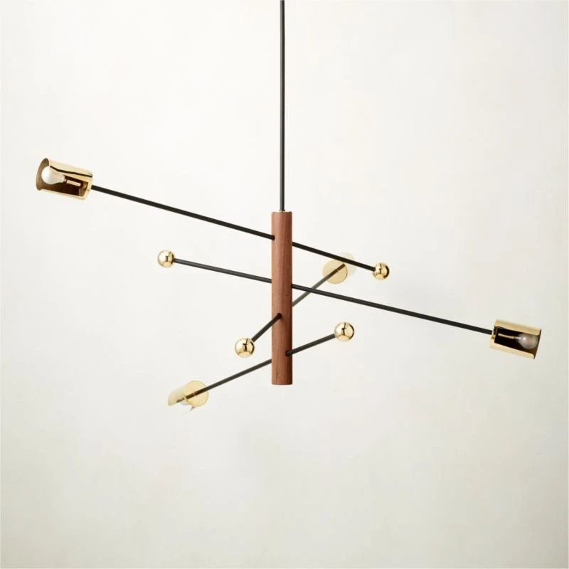 Norte Walnut Wood And Brass Chandelier 5 Norte Walnut Wood And Brass Chandelier - Image 3