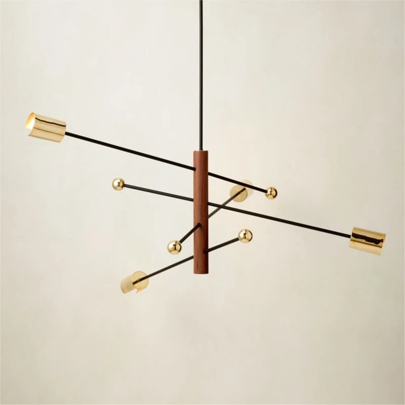 Norte Walnut Wood And Brass Chandelier 4 Norte Walnut Wood And Brass Chandelier - Image 2