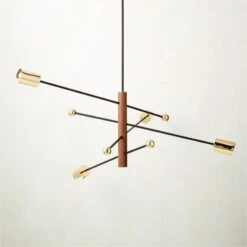 Norte Walnut Wood And Brass Chandelier