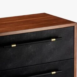 Oberlin Tall 4-Drawer Black Leather And Wood Dresser -Home Furnishings Store OberlinTallChestAV2S18