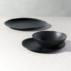 Pebble Matte Black Melamine Salad Bowl Set Of 4 8 Pebble Matte Black Melamine Salad Bowl Set Of 4 -Home Furnishings Store PebbleMttBkMlmnDnnrwrGrpFHS21