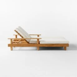 Pinet Teak Outdoor Double Chaise Lounge With Textured Ivory Perennials® Cushions -Home Furnishings Store PinetTeakDoubleChaiseSDSSS23