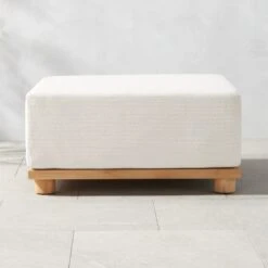Pinet Teak Outdoor Ottoman With Textured Ivory Perennials® Cushion