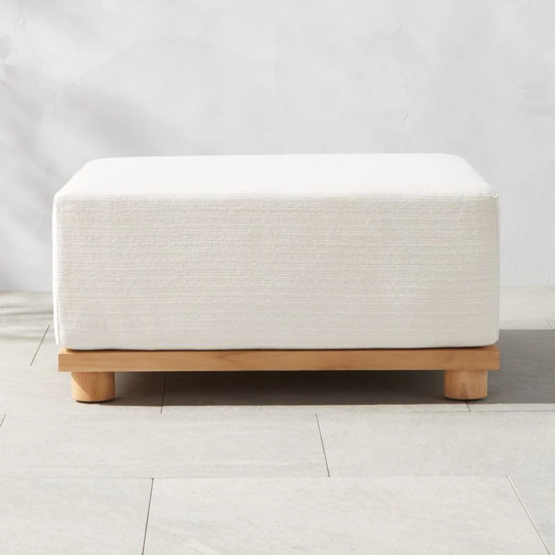 Pinet Teak Outdoor Ottoman With Textured Ivory Perennials® Cushion 3 Pinet Teak Outdoor Ottoman With Textured Ivory Perennials® Cushion