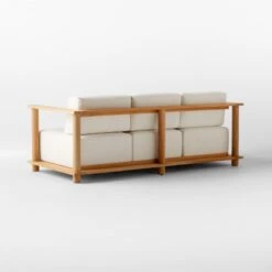 Pinet Teak Outdoor Sofa With Textured Ivory Perennials® Cushions -Home Furnishings Store PinetTeakSofa3QBSSS23