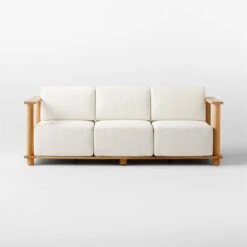 Pinet Teak Outdoor Sofa With Textured Ivory Perennials® Cushions -Home Furnishings Store PinetTeakSofaSOSSS23