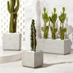 Playa Square Grey Stone Indoor/Outdoor Planter Large -Home Furnishings Store PlayaPlanterGroupFHS18