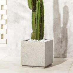 Playa Square Grey Stone Indoor/Outdoor Planter Large -Home Furnishings Store PlayaSqLgGreyPlanterROS18