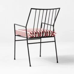 Pavilion Black Outdoor Dining Armchair With Striped Sunbrella Cushion Model 6470 -Home Furnishings Store PvlnBkDnChrWStdChM64703QBSSS22