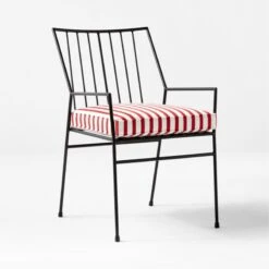 Pavilion Black Outdoor Dining Armchair With Striped Sunbrella ® Cushion Model 6470 Set Of 4 -Home Furnishings Store PvlnBkDnChrWStdChM64703QSSS22 1