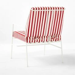 Pavilion Ivory Metal Outdoor Patio Lounge Chair With Striped Cushion Model 6471 -Home Furnishings Store PvlnIvLngChrWSdChM64713QBSSS22