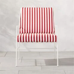 Pavilion Ivory Metal Outdoor Patio Lounge Chair With Striped Cushion Model 6471